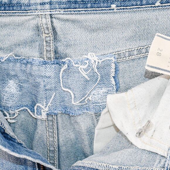 B SIDES Women's High Rise Raw crop wide leg Denim Jeans Distressed wash sz 28 - Picture 8 of 13
